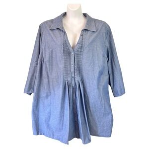 Fashion Bug Womans 4X Tunic Top Chambray Work Wear Office Casual Front Button Up